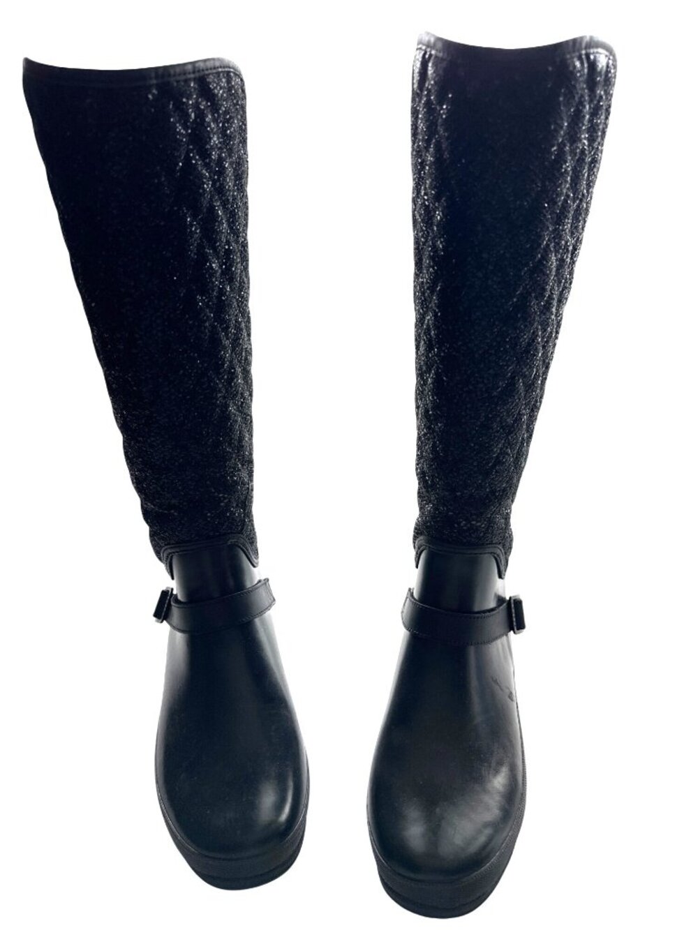 Sperry Black Glitter Quilted Waterproof Rubber Rain Boots Top Sider Size 9 - Picture 4 of 8